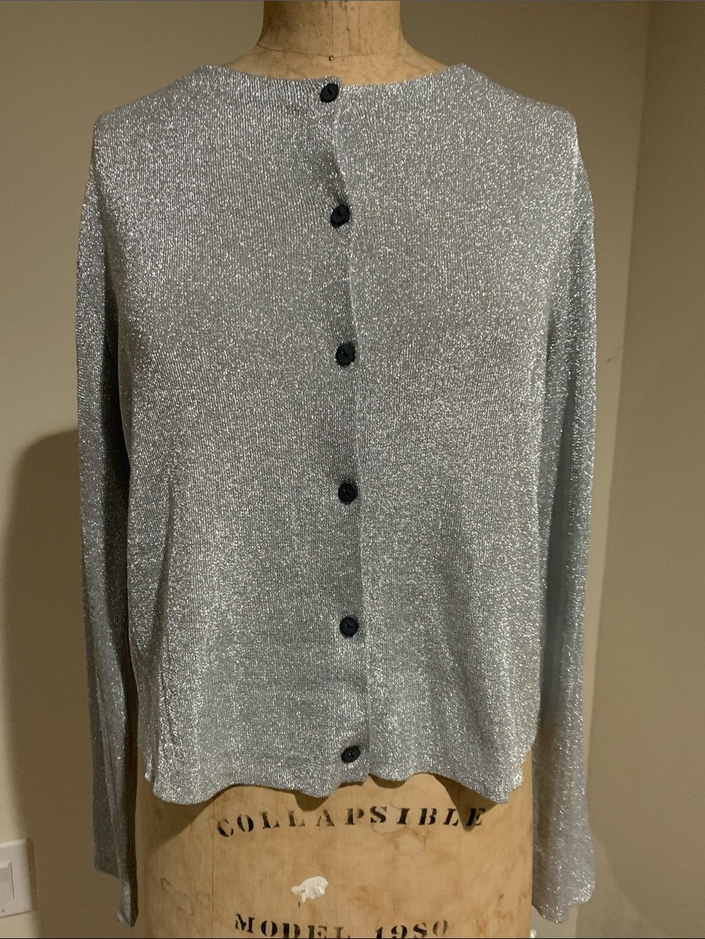 NWT Zara Silver Shimmer Long-Sleeve Cardigan Size L